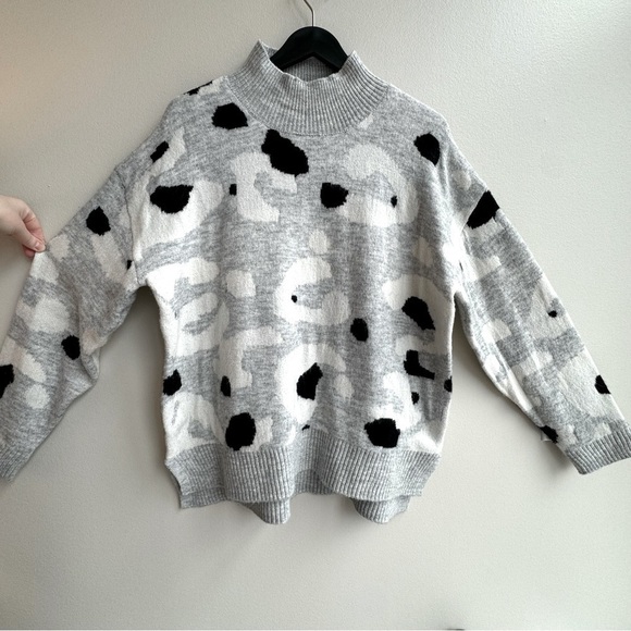 Animal Print Jacquard Funnel Neck Jumper Pullover Sweater Size Large - Picture 2 of 11